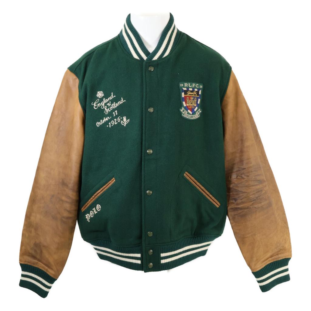 POLO RALPH LAUREN [Domestic Regular] Varsity Inspired Wool Arm Leather Switch Varsity Jacket XXL Green / brownUsed