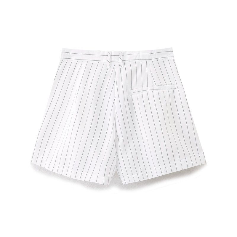 Fashion Style 2024 Spring New Arrival Women's Clothing Western Style All-Matching Stripes Slim Looking Casual Mid Waist Shorts 6929405