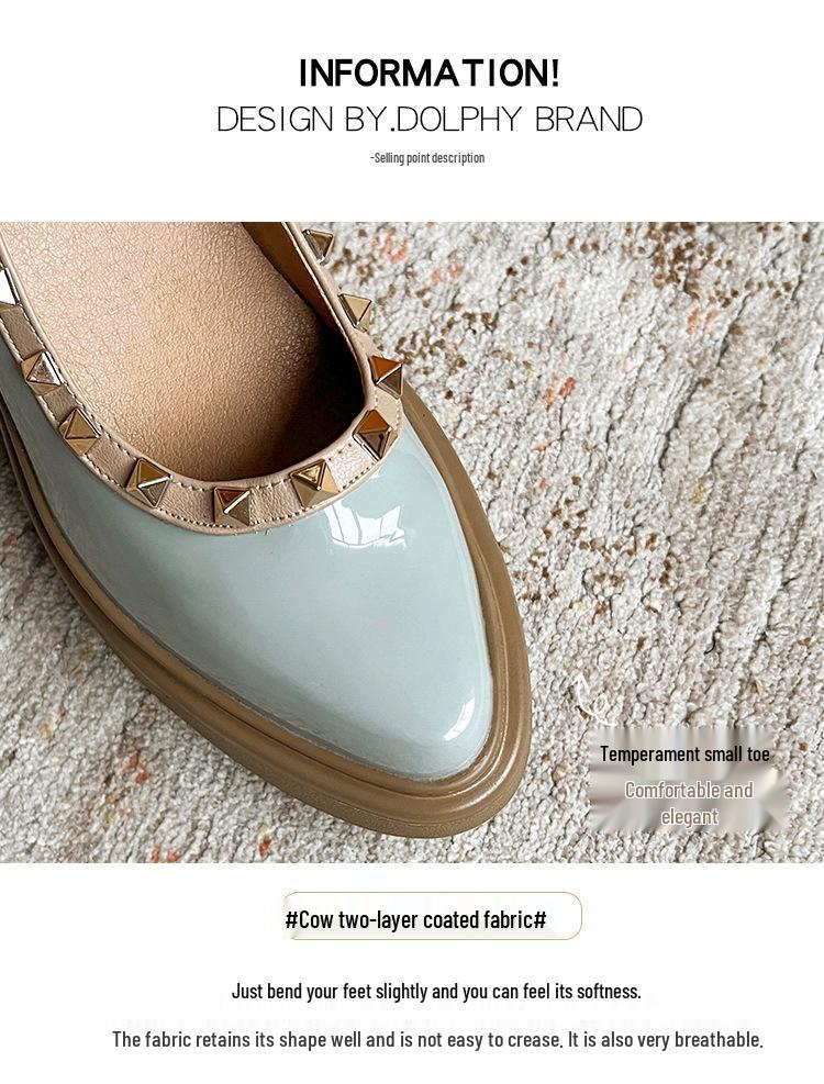 2025 Damskie buty w stylu koreańskim ze szpiczastym noskiem i ukrytym obcasem - Ćwiekowane, kolorowy blok, lakierowana skóra