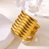 Stainless Steel Bold Multi - Layer Lines Rings For Women Gold Color Geometric Punk Ring Wedding Christmas Jewelry Gift