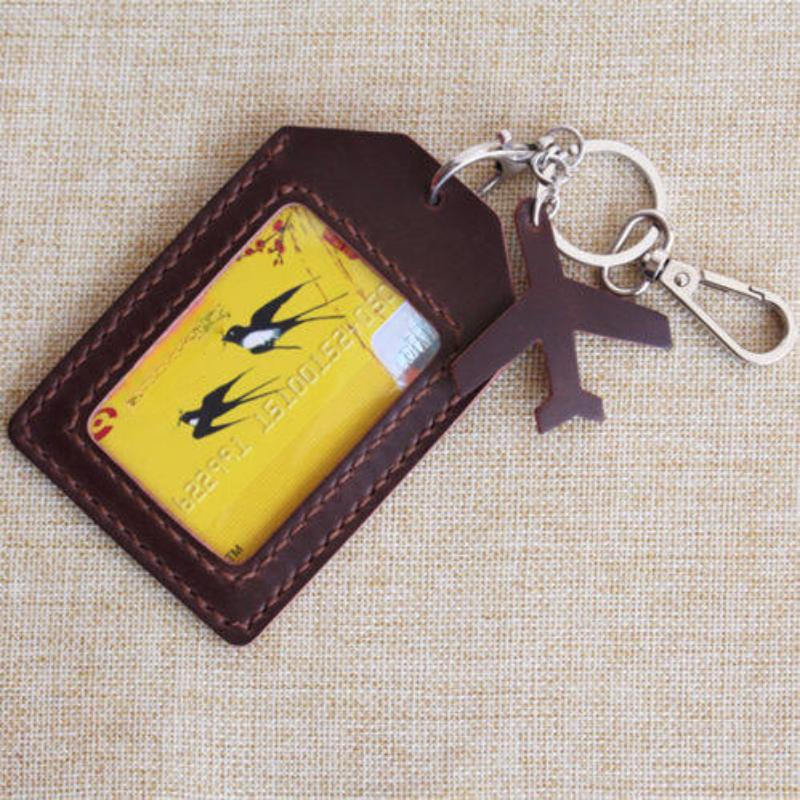 NEW Soft Leather Cowhide ID Badge Holder Name Tag Case with Neck Strap Chest Card Work Pass Meal Card Bus Card Holders Keychain School Office Supplies