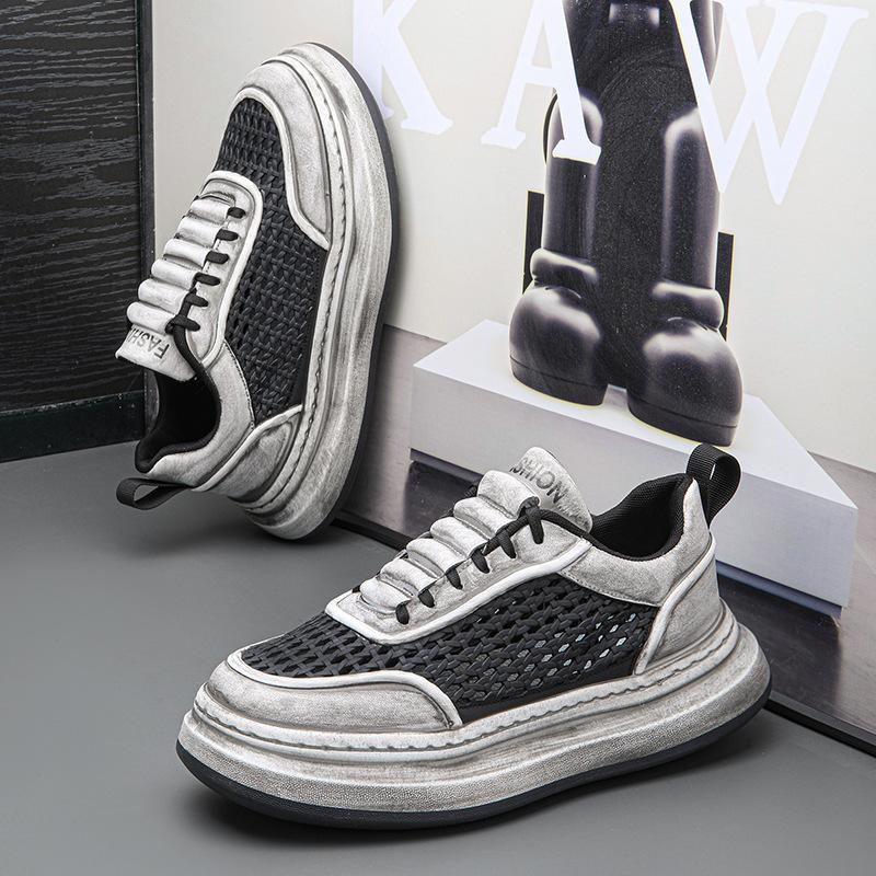 

Men s mesh breathable low-top thick baseplate shoes men s summer new teen flat-bottomed retro hollow trendy men s shoes 39