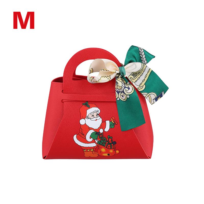 1PC Xmas Party Decor Hand Gift Bag Christmas Candy Boxes Santa Claus Print PU Leather Candy Box