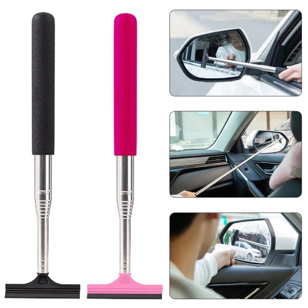 Stainless Steel Car Rearview Mirror Wiper Rubber Glass Rain Cleaning Tool Rainy Cleaning Supplies