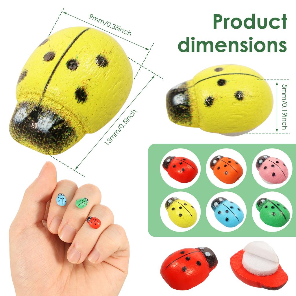 100 Pièces Autocollants Mini Abeilles Coccinelles en Bois Auto-adhésifs Colorés Coccinelle Peinte Bricolage Scrapbooking Décoration Fête de Jardin Maison