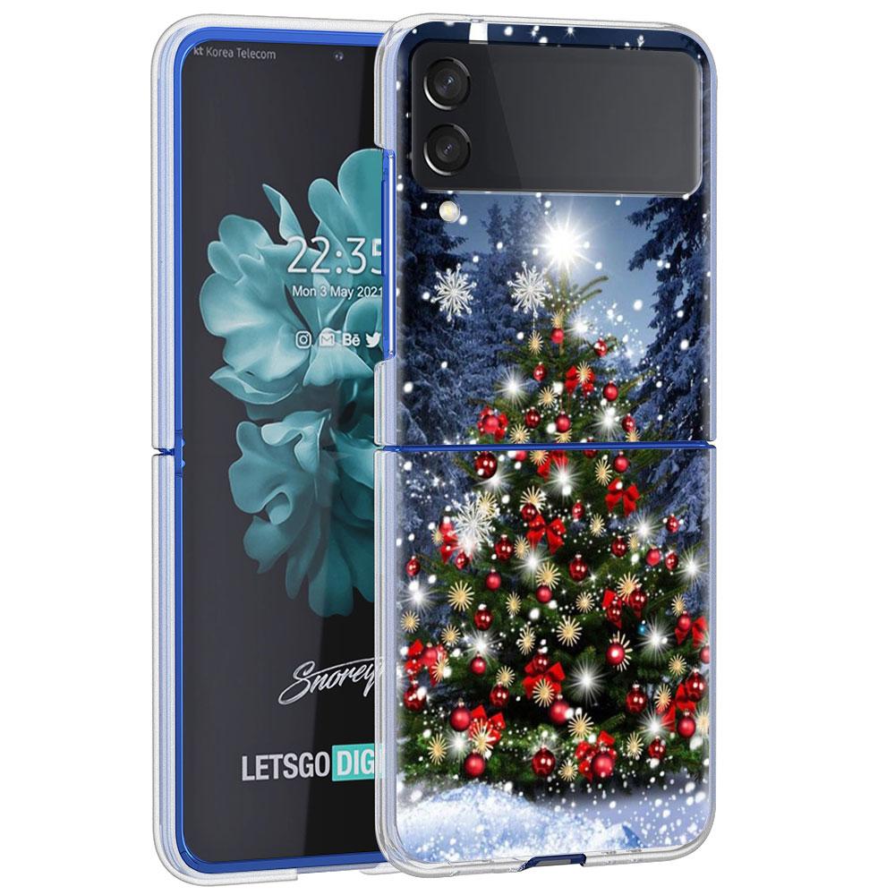 Merry Christmas Tree Deer Case For Samsung Galaxy Z Flip 4 5G Transparent Hard Cell Phone Cover ZFlip Clear PC Luxury Coque