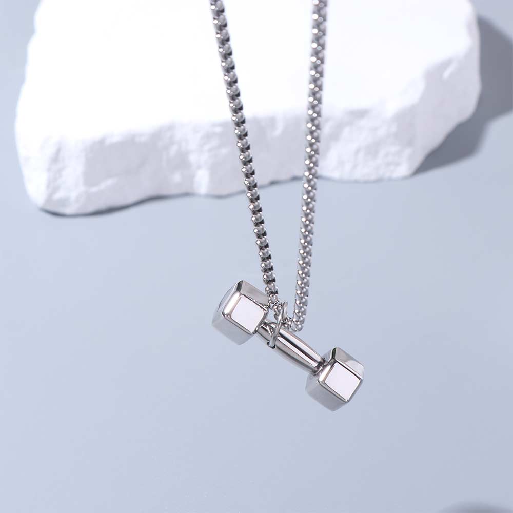 Titanium Steel Fitness Series Pendants Dumbbell Sports Necklace  Friends Birthday Gift