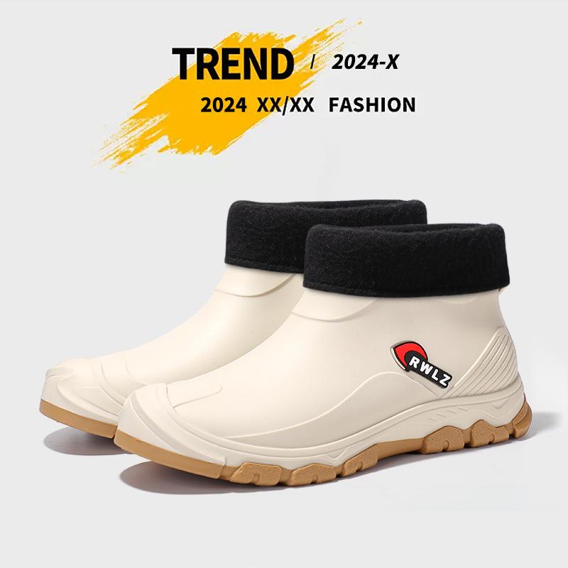 Spring and Autumn Short Rain Shoes Trendy Men's Fashion Rain Boots Urban Outdoor Wading Shoes Waterproof Glue Shoes Fleece Cover Thermal Rubber Shoes