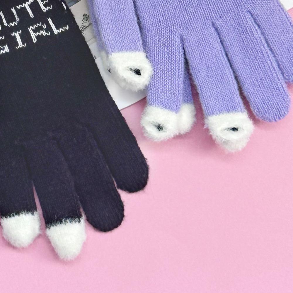Fluffy Knitted Open Finger Gloves Panda Fingertip Touch Screen Gloves Women Men