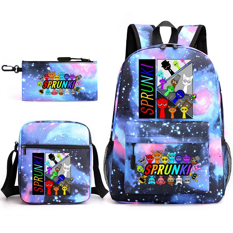 Sprunki Student Starry Sky School Bag Three-piece Rhythm Box Teen Backpack Men's and Women's Casual L