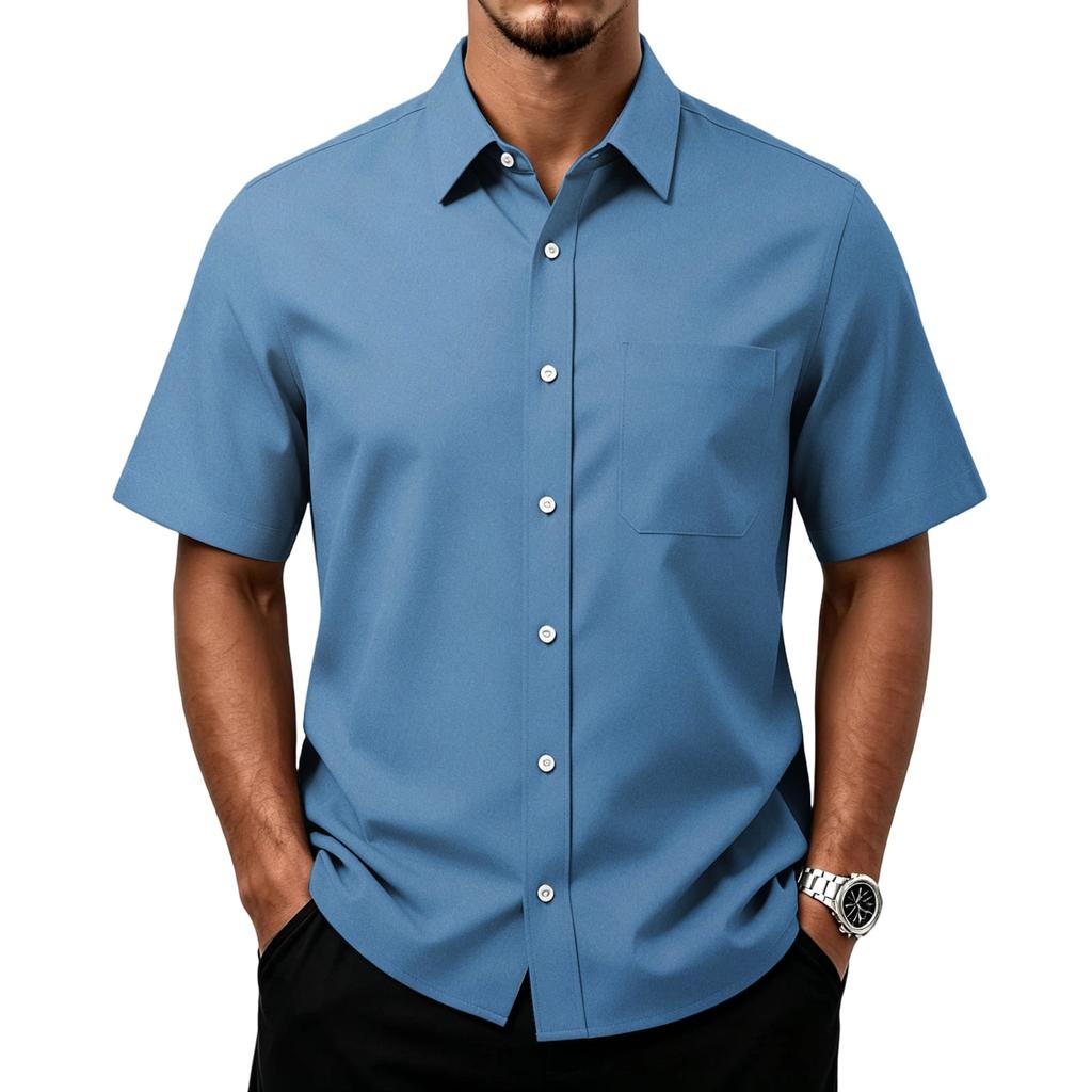 Men's Casual Short Sleeve Button Down Shirt with Chest Pocket Lightweight Breathable Fabric Relaxed Fit Summer Top