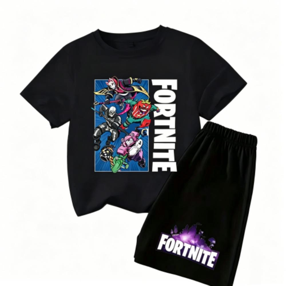 Anime Game Fortress Print Outdoor Street Kids T-shirt and Shorts Summer Home Casual Outfit Boy and Girl's Sports Set