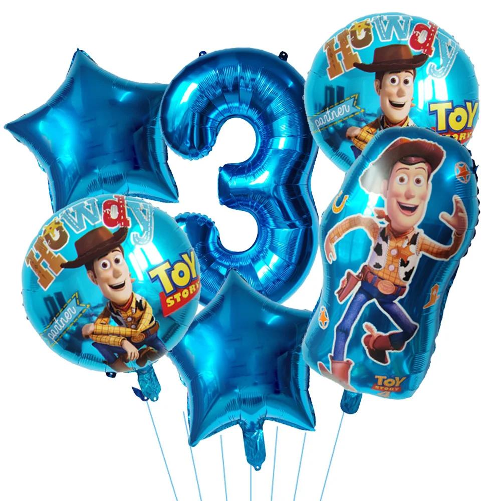 6pcs Toy Story Foil Balloons Buzz Lightyear Woody Birthday Party Decorations Kids Ballon Baby Shower Aluminum Film Balloon Round Sensory Compression