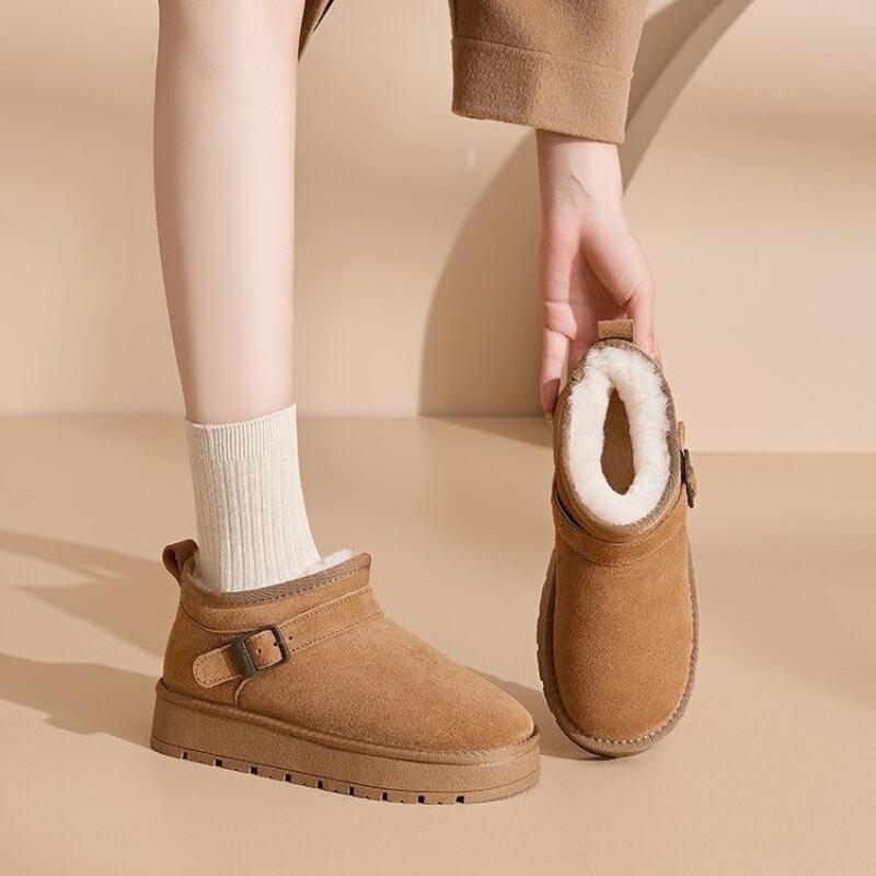 Thick-soled Snow Boots Women's Winter New Fur Integrated Warm Cotton Shoes Non-slip External Velvet Short Boots