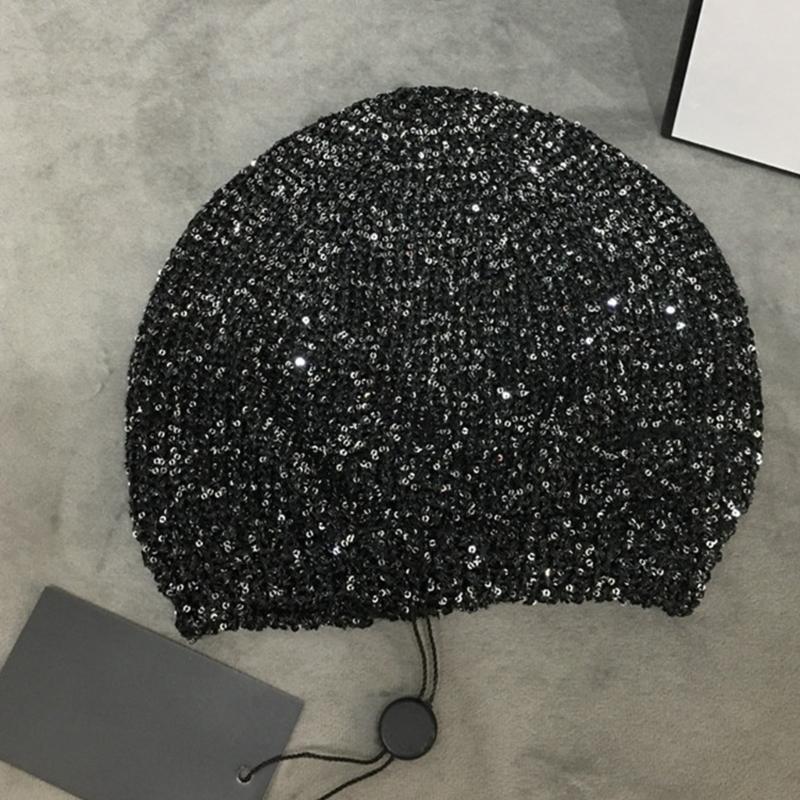 Korean Style Knitted Hat with Glittering Sequins Women Music Festival Skull Hat Bachelorette Party Hat Elegant Beanies