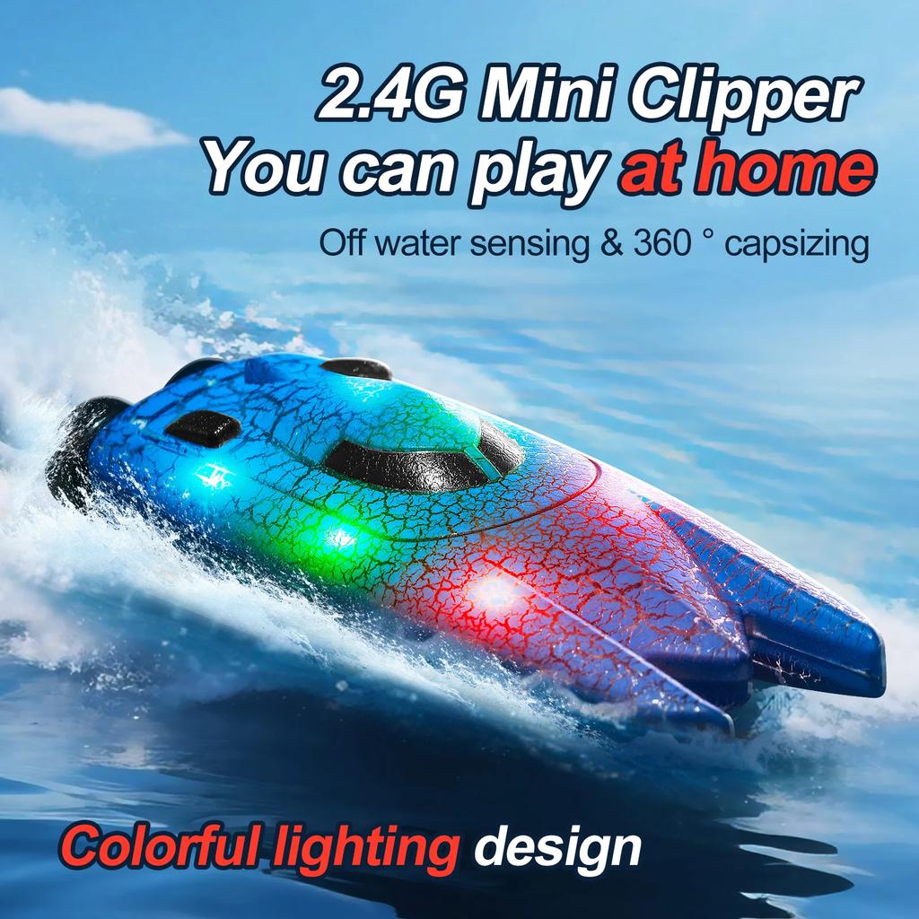 2.4G Remote Control High Speed Boat Mini Pocket 4Ch Speed Adjustment Ship With Light 360 Tumble Kids Toys Multiplayer Game Gifts