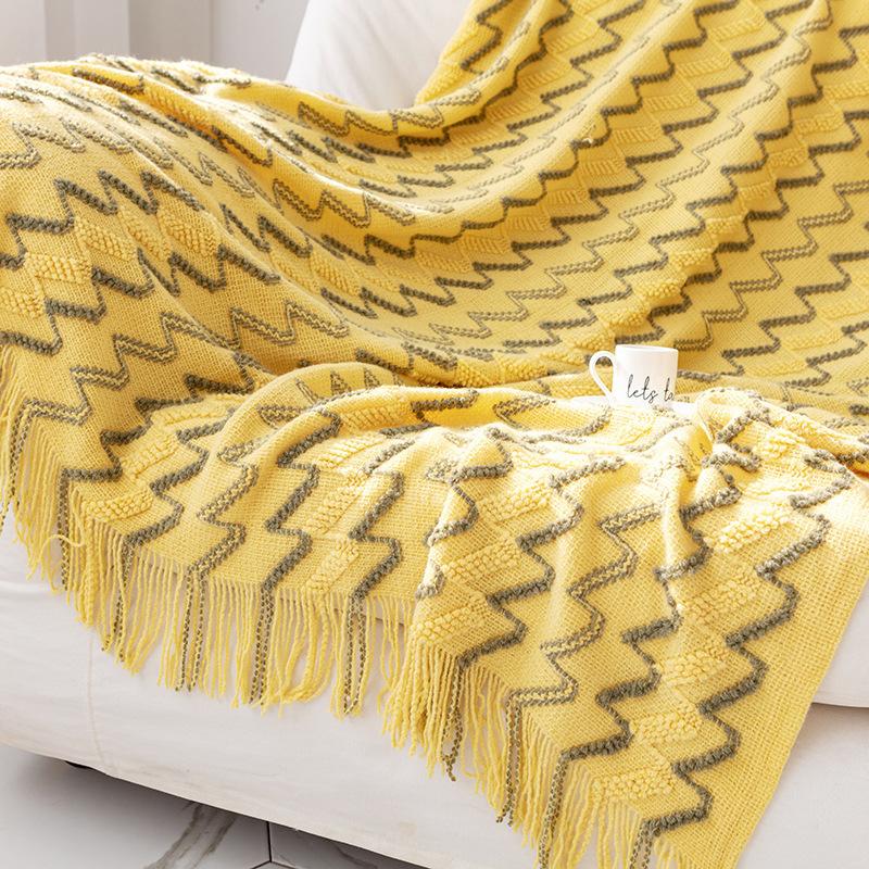 Two Tone Knitted Sofa Throw Blanket Soft Air Conditioning Blanket for Bed Nap Office