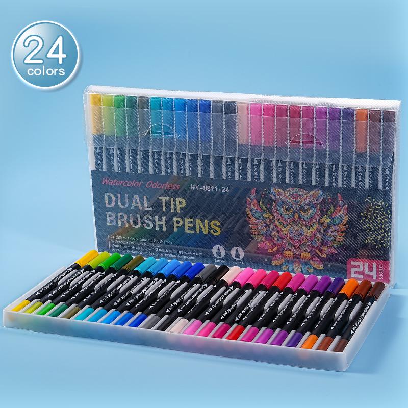 Double-ended 120-Color Washable Watercolor Art Pen Set with Soft Tips for Kids