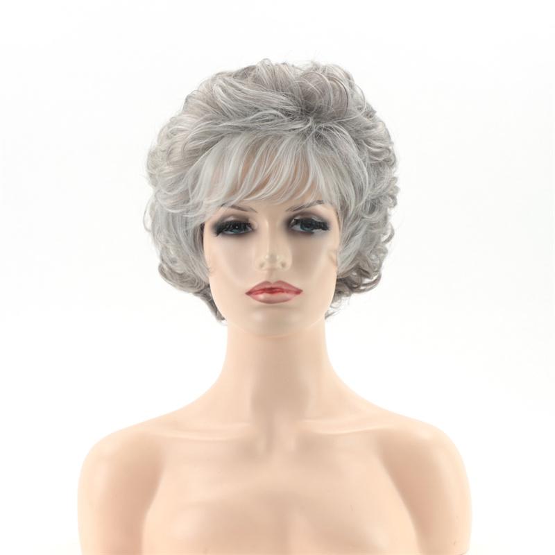 Synthetic Short Grey Old Lady Wig Fancy Granny  Hair Christmas Halloween Women Wigs