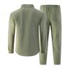 Men's Linen Two-Piece Set with Long Sleeve Shirt and Pants, Turn-Down Collar, Double Pockets, Loose Fit Casual