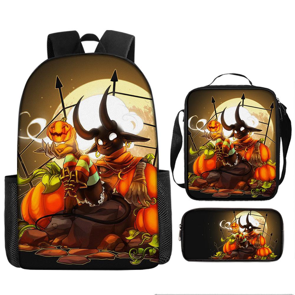 Halloween Backpack Pumpkin Ghost 3-Piece Set Schoolbag Kids Shoulder Bag Cute Bookbag for Boys Girls