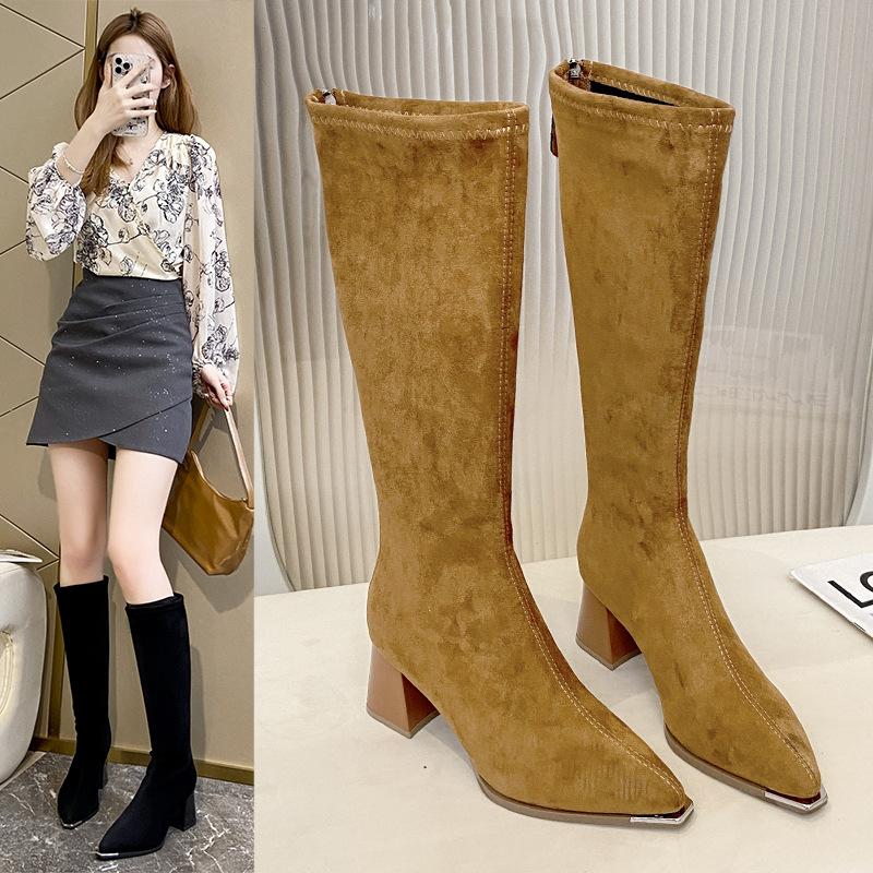 Condensed grass thin high heels women's thick heels thin boots autumn and winter but knee boots long boots knight boots pointed