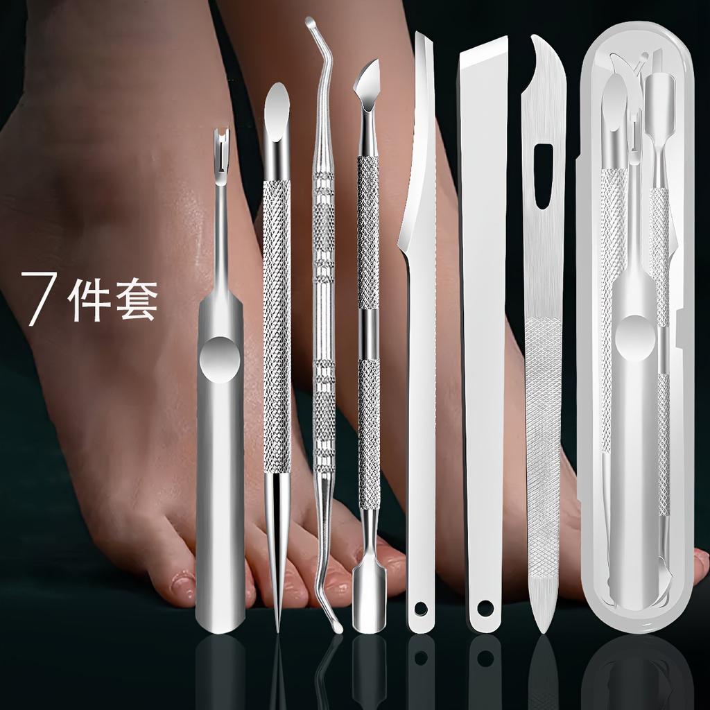 Stainless Steel Pedicure Knife Set: Dual-Headed Nail Pick with Razor, Foot File & Exfoliating Tool