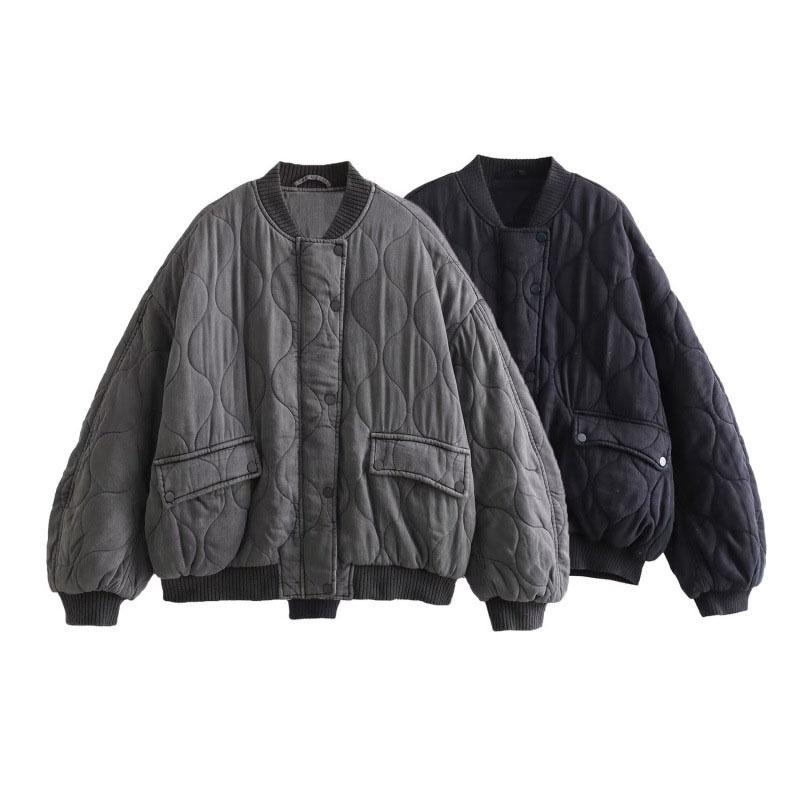 Giacca Bomber Elegante Monocolore Cappotto da Donna Manica Lunga Ampia Casual Capospalla Streetwear Femminile Taglie Forti