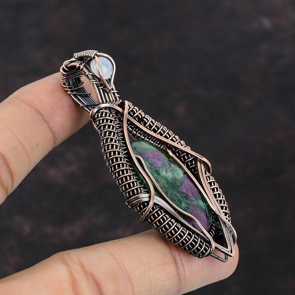 Ruby Fuchsite Pendant Copper Wire Wrapped Pendant Dainty Jewelry Handmade Pendant Rainbow Moonstone Gemstone Pendant Copper Jewelry For Gift