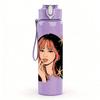 1PC Long Hair Girl Portrait Art Print 750ml Color Plastic Sports Water Bottle Leakproof Flip Straw Lid Suitable for Sports Office Home Use