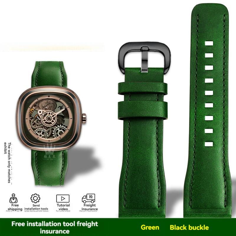 New Style Cowhide Fridays Bracelet For Seven On Friday Watch T1/06/01/t2/t3 Series Calfskin Green Brown Blue Watch Strap 26mm