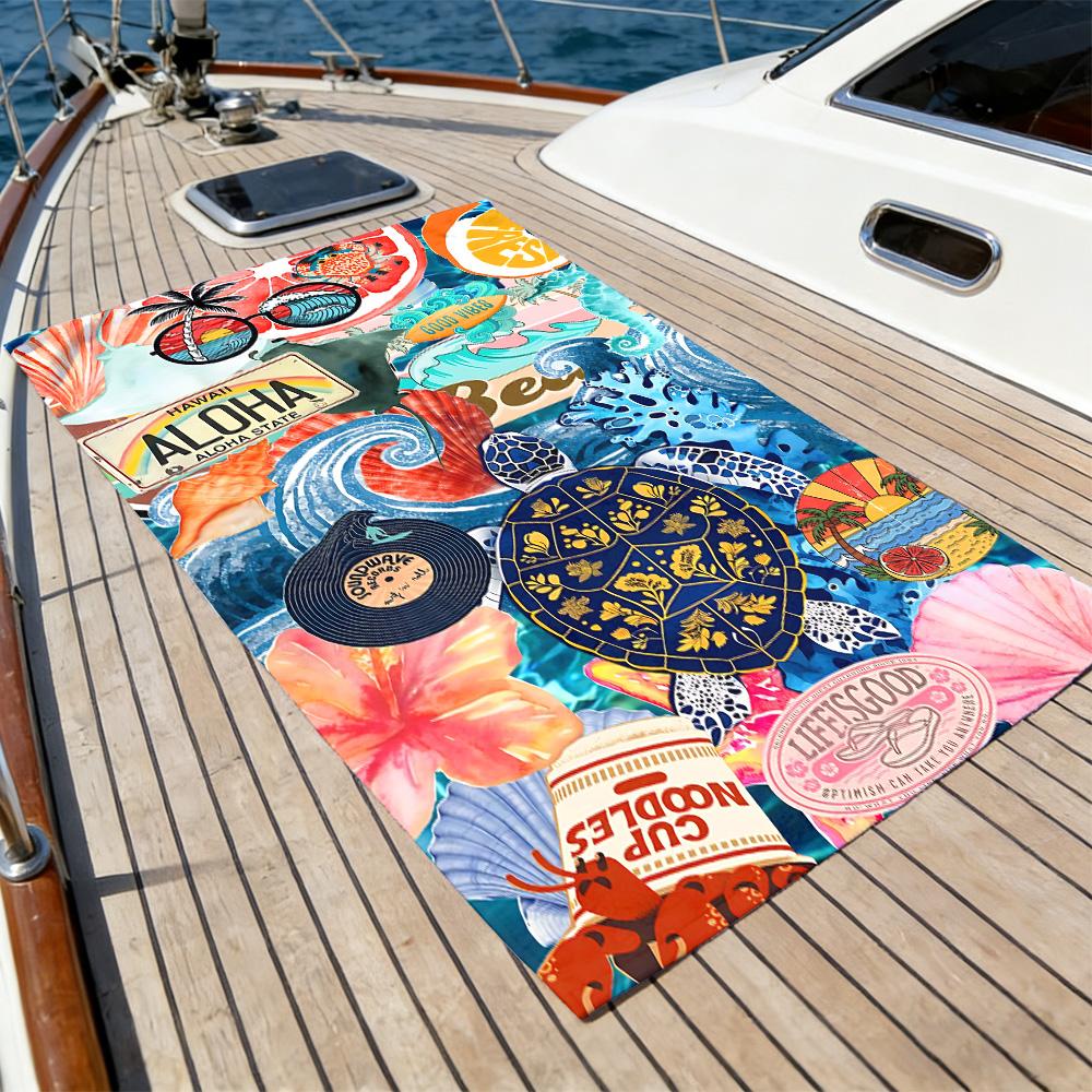 Telo Mare Aloha Hawaii – Sovradimensionato Asciugatura Rapida Senza Sabbia con Stampa Surf & Tartaruga Retro per Fughe Tropicali
