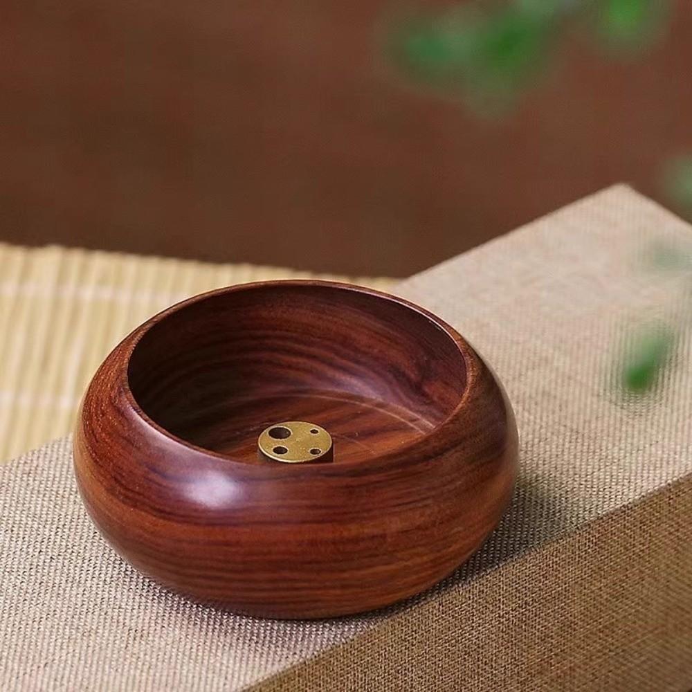 4 Holes Wooden Incense Holder Solid Wood Handcrafted Stick Holder Smooth Polished Retro Bowl Shape Censer Desktop Decor