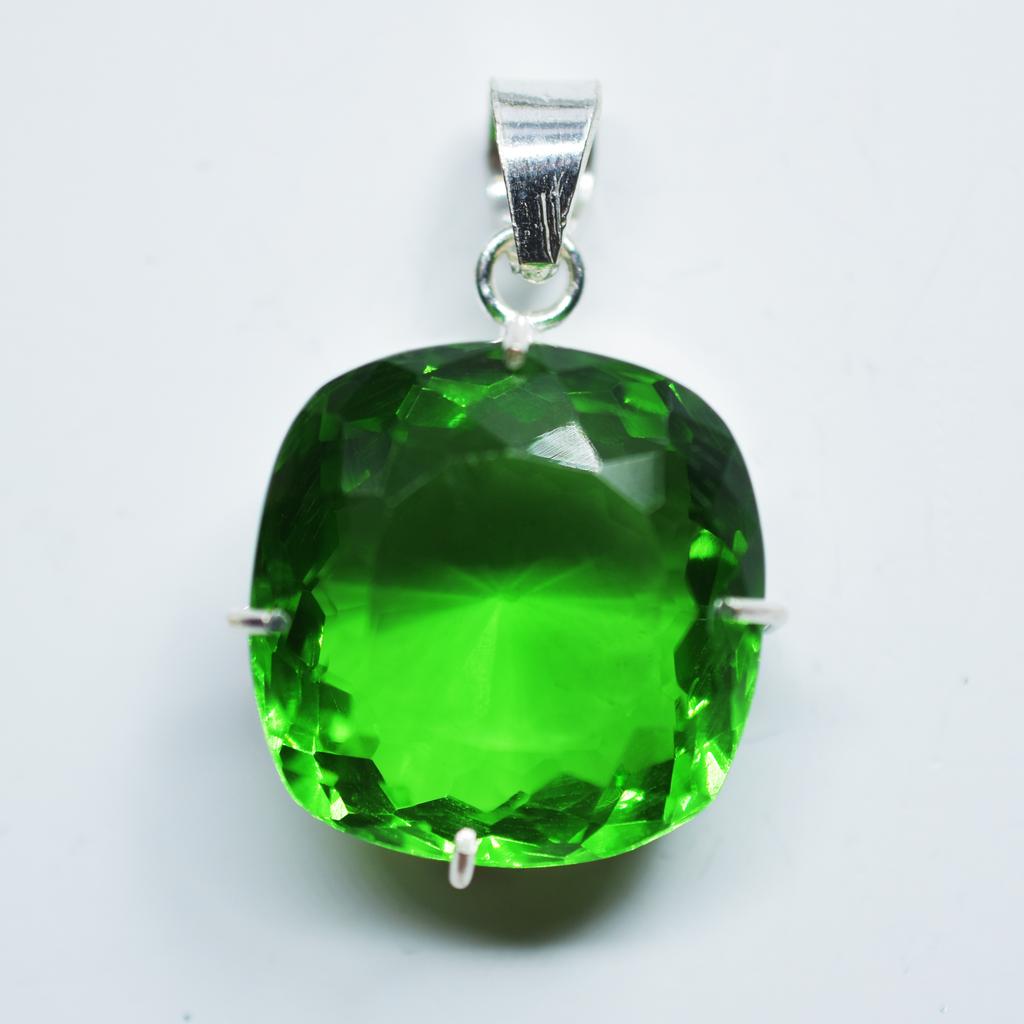 Green Topaz Pendant Natural Cushion 925 Sterling Silver 110.20 Ct Gems CERTIFIED My-347-k