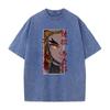 Harajuku Anime Demon Slayer Rengoku Kyoujurou Print Washed T Shirt Men Vintage Casual T-shirts Hip Hop Male Cotton Tshirt