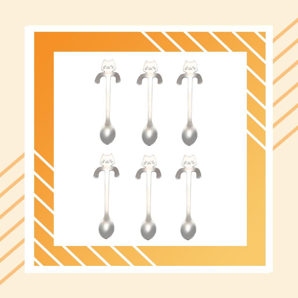 6pcs Hanging Cup Spoon Cute Coffee Spoon Teaspoon Portable Stainless Steel Ice Cream Tableware with Long Handle