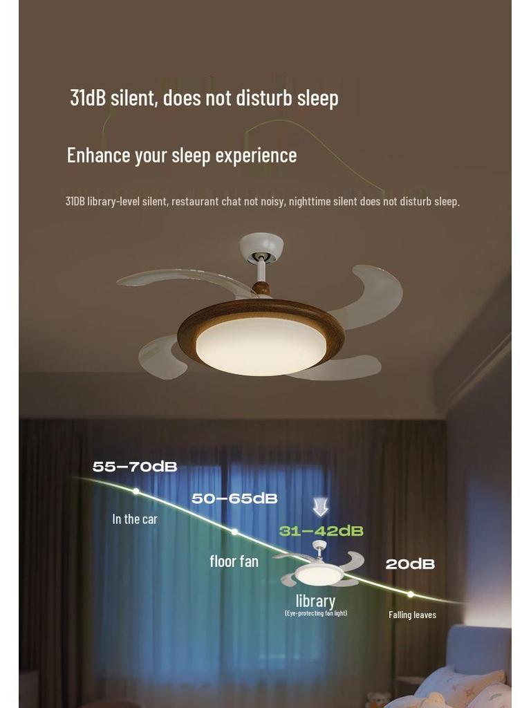 Minimalist Chinese-Style Silent Ceiling Fan with Light & Full Spectrum Eye Protection for Bedrooms & Restaurants