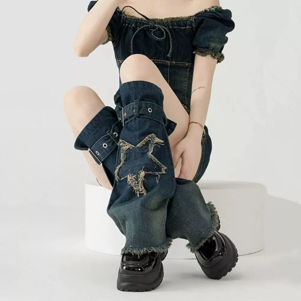 

Джинсові легінси Sweet Cool Y2K Cross Star Жіночі панчохи Нові ковбойські гетри Dark Blue Star