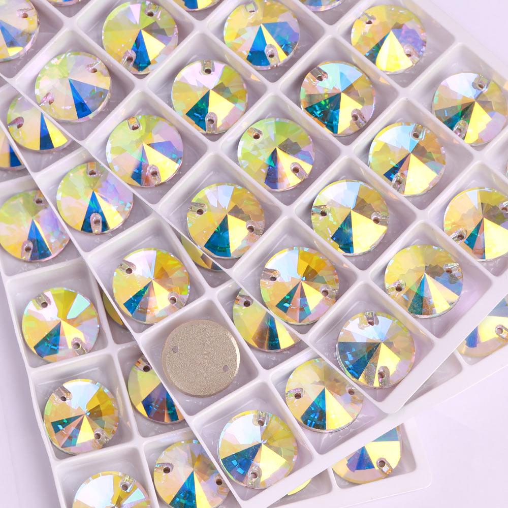 High Quality Rivoli 80+ Colors Rhinestones Crystal AB Sew-on Glass Gems Clothing Flatback Sewing Stones Women Bling Bling Shine