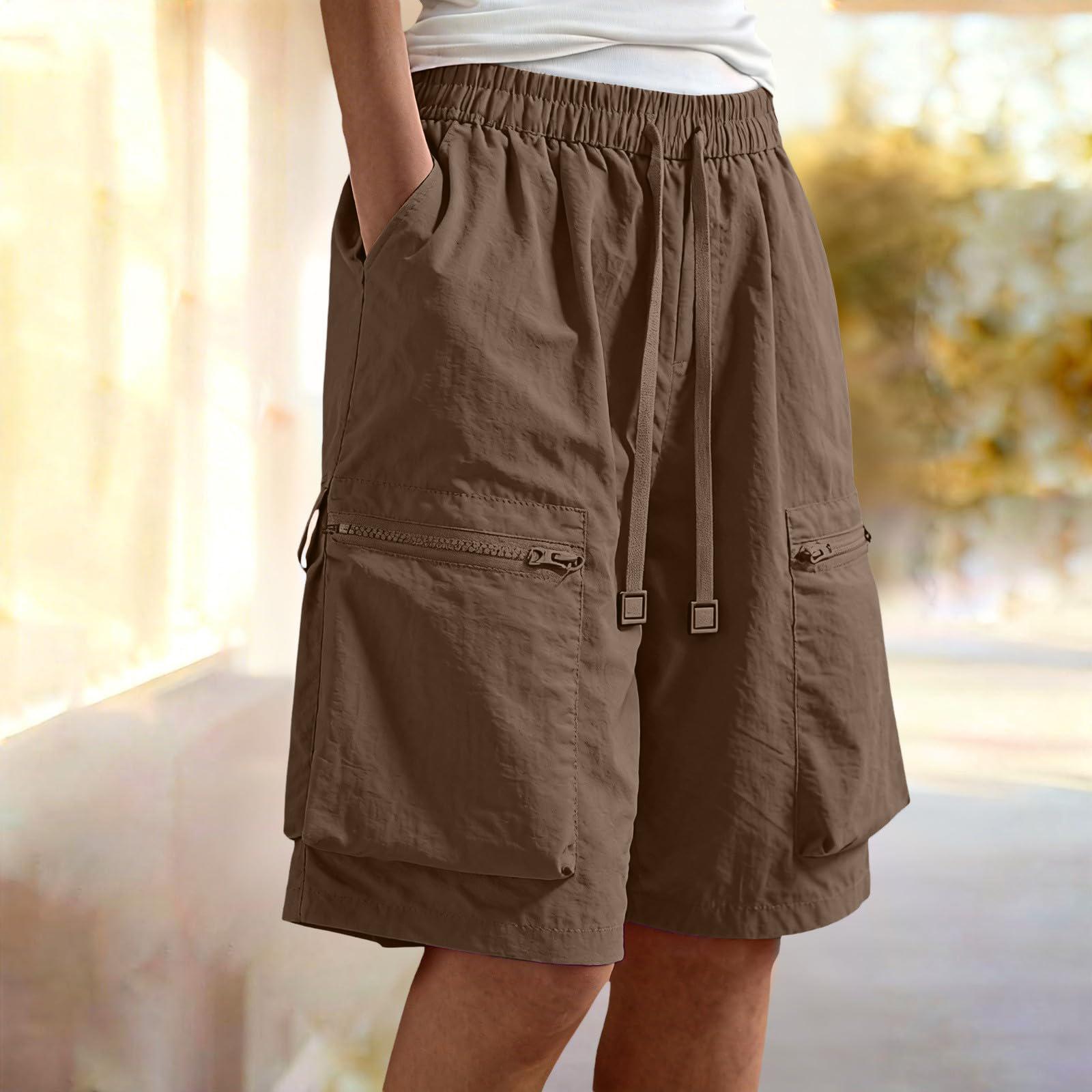 

Women s Cargo Hiking Shorts Summer Casual Bermuda With Pockets Drawstring Elastic Lightweight Quick Dry Outdoor XXXL кавовий