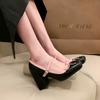 Fashion 2024 New Fashion Bowknot Mary Jane Shoes with Square Toe Platform High Thick Heel Pumps Breathable Dress High Heels Party Shoes