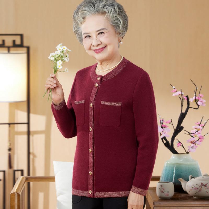 

Модный пуловер для женщин среднего возраста, свитер, одежда для мамы на весну и осень, трикотажный топ с круглым вырезом для ношения под низ 5XL красный