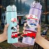 1PC Fire Truck Emergency Vehicle Set Print 750ml Color Plastic Sports Water Bottle Leakproof Flip Straw Lid Suitable for Sports Office Home Use