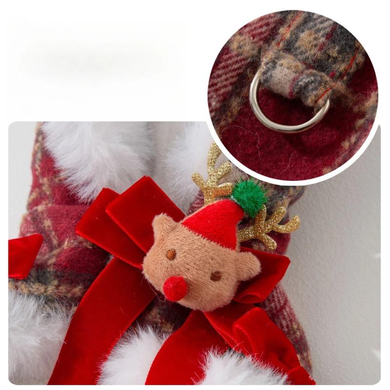 Christmas Themed Dog Clothes Winter Warm Plaid Reindeer Dog Cape with Leash Ring Pet Clothing for Small Dogs Bichon Frise Poodle