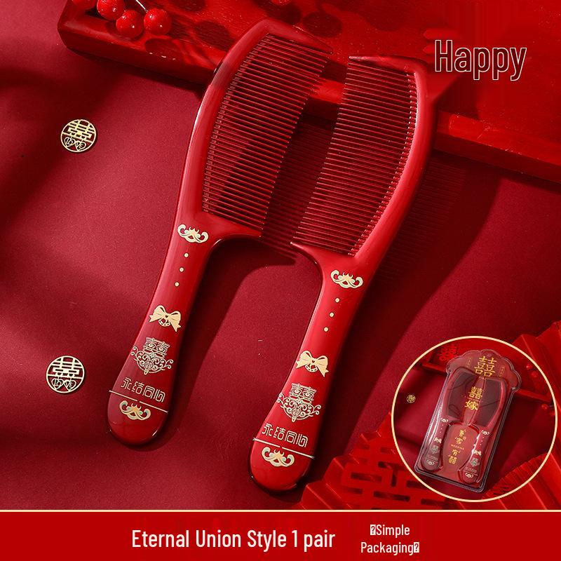 Bordowy Drewniany Zestaw Grzebieni Ślubnych z Lusterkiem - Pudełko na Prezent Weselny Panny Młodej