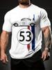 Retro Racing Pattern Tshirt Mens Casual Round Neck Slightly Stretchy Summer Street Fashion Short Sleeved Top
