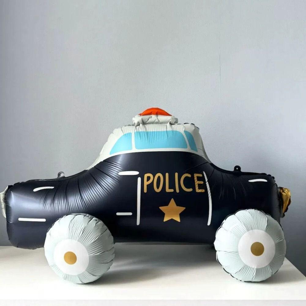 Cartoon Happy Birthday Balloons Vehicle Shaped Police Car Fire Truck Excavator Vehicle Shaped Balloons Party Scene Setup