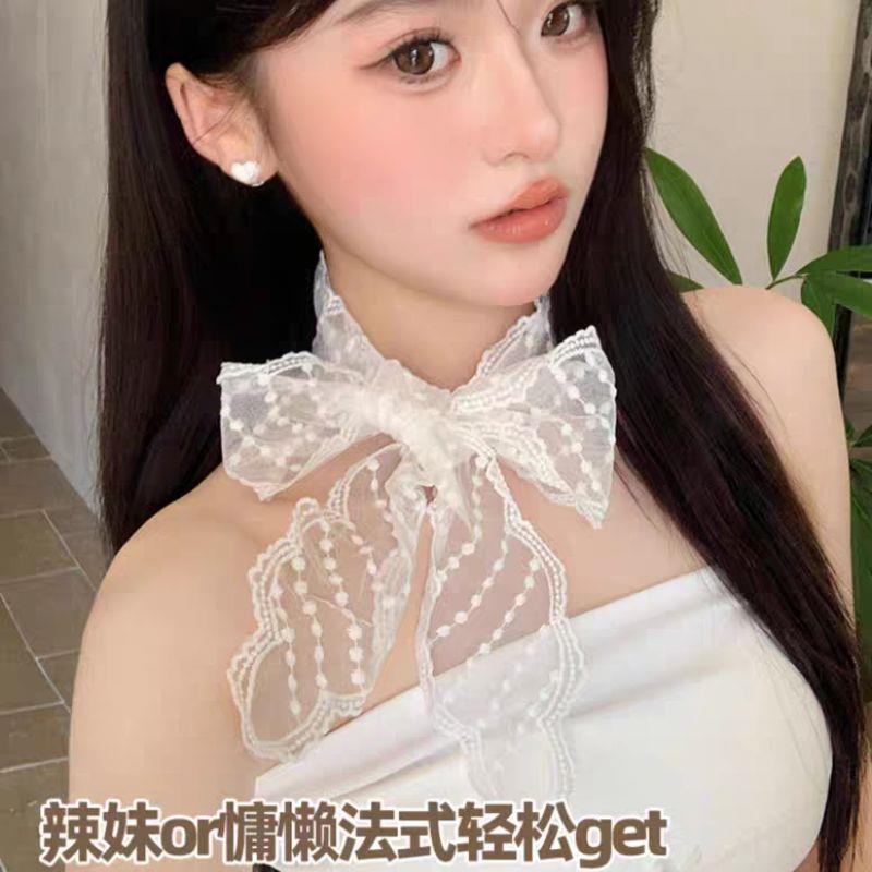 New Elegant Lace Scarf Korean Floral Hollow Triangle Scarf Embroidery Office Lady Wrist Hair Tie Snood Headband Neckerchief