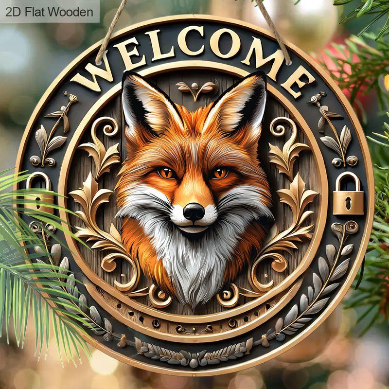 Wooden Hanging Decorative Sign, Welcome Signs, Fox Pattern,indoor or Garden Decorations, 2D Flat Pendants, Housewarming Gifts for Friends