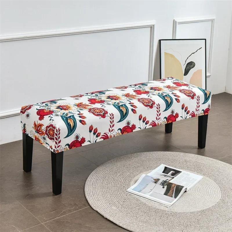 

1PC Long Bench Cover Printed Chair Cover for Living Room Bedroom Washable Seat Case Removable Dust-proof Slipcover Home Decor